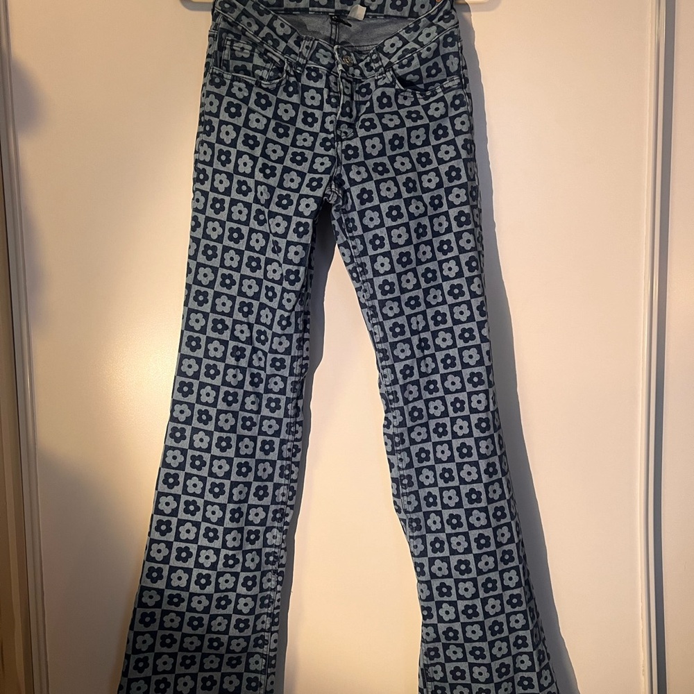 H&M Blue Floral Boot Cut Pants